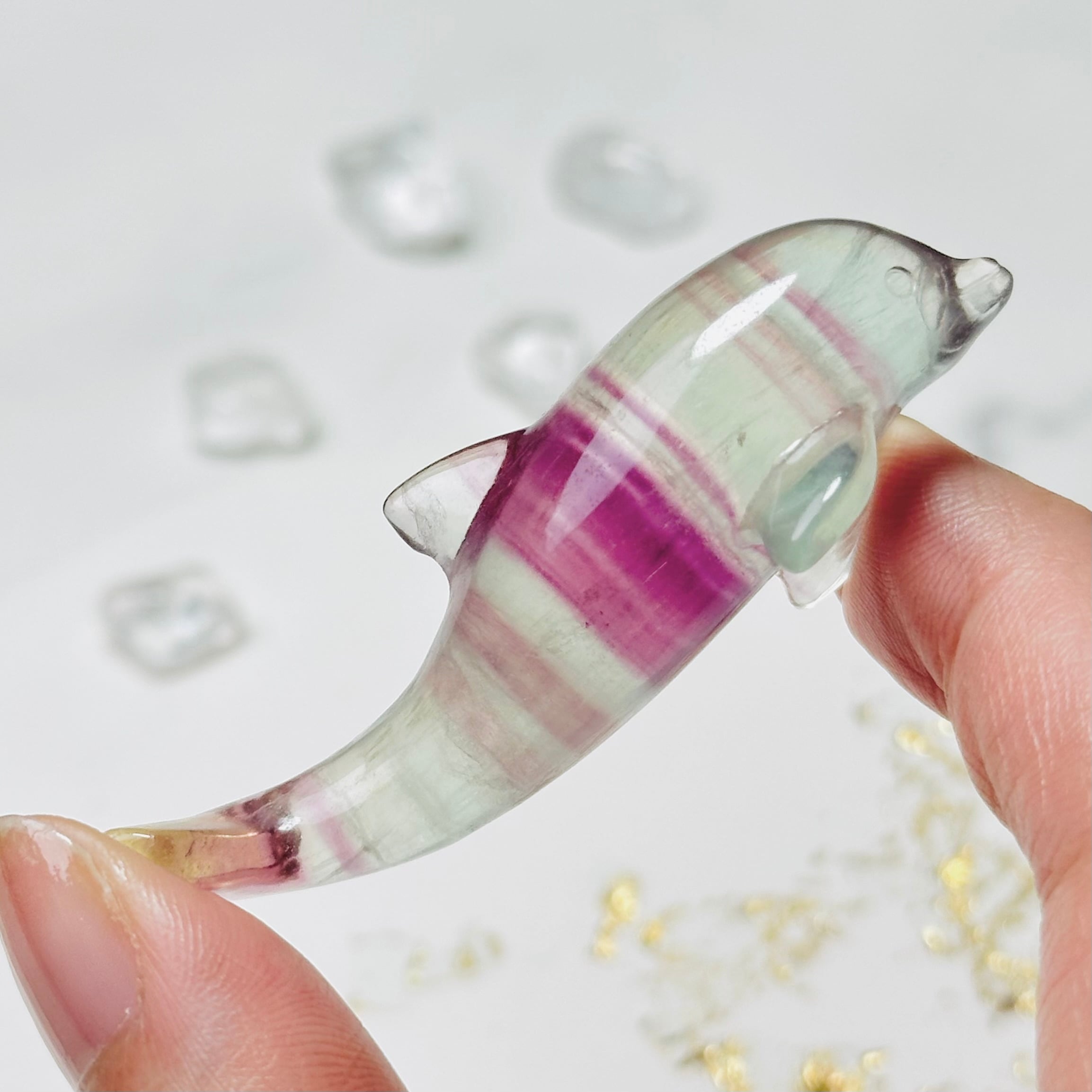 透明感きらめく天然石イルカ｜癒しのフローライト彫刻インテリア 13