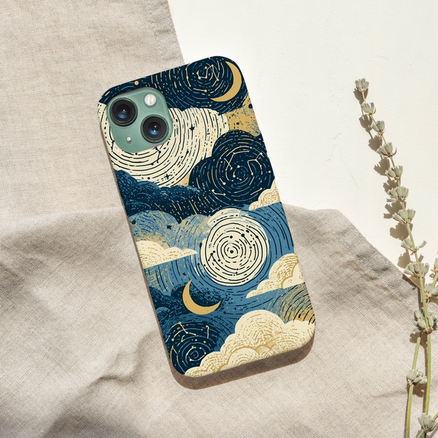受注生産 iPhoneケース 白い月と雲のクラシック星図｜星図風 STAR059B