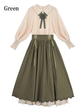 【0227】Vintage French Style Long Sleeve 2 Piece Set