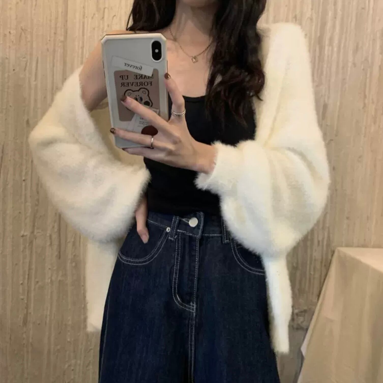 ふんわり こなれニット 抜け感 カーディガン カジュアル フェミニン アンニュイ 大人女子 モヘア風 ぽわん袖 萌え袖 ゆったり Lamitte Deco トレンド 韓国ファッション ショップ Base店 ふんわり こなれニット 抜け感 カーディガン カジュアル フェミニン アンニュイ 大人女子 モヘア風 ぽわん袖 萌え袖 ゆったり Lamitte Deco トレンド 韓国ファッション ショップ Base店