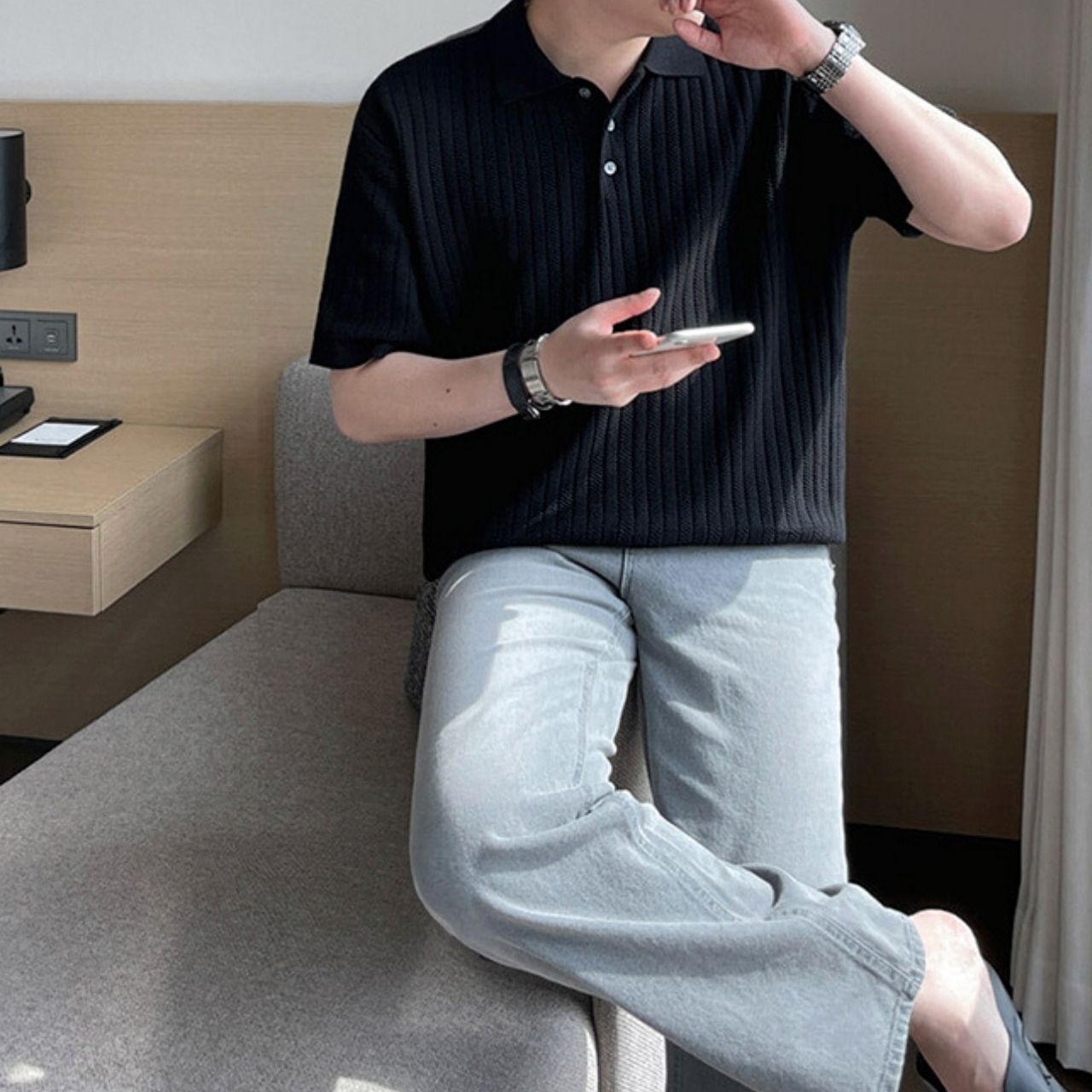 ケーブル風ニットポロシャツ　MT0080439