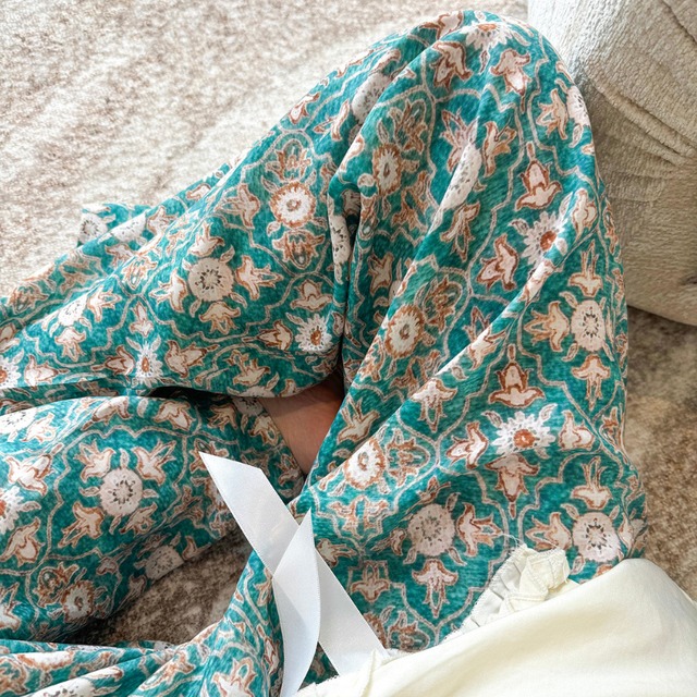 oriental calico print relax room pants  e2055