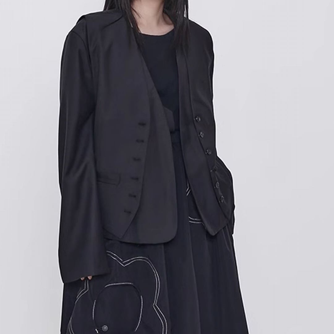ベスト付Vネックツーピースジャケット JK0190