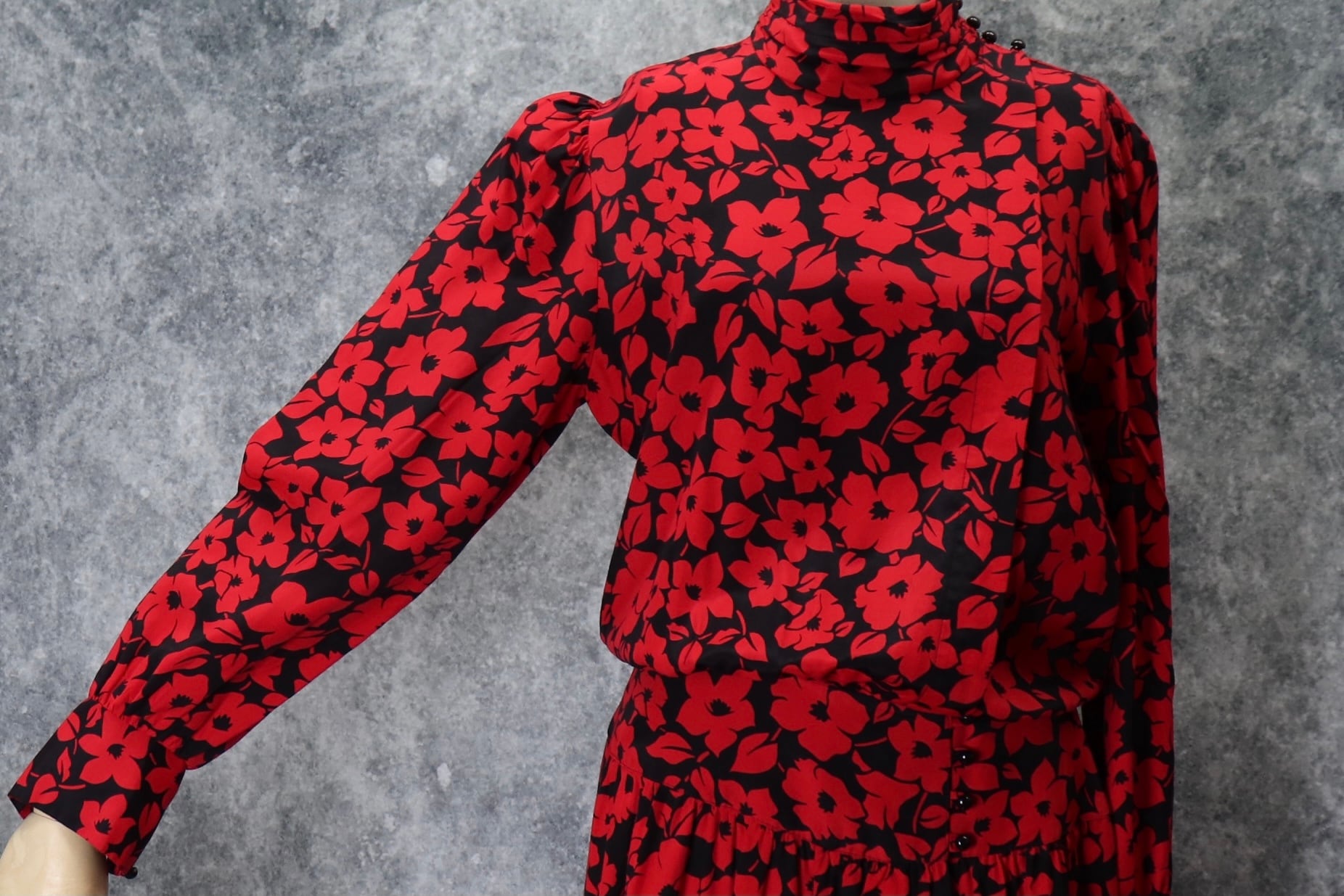 レディース 70 80年代 Usa製 ヴィンテージ 花柄 ワンピース ハイネック アメリカ古着 ブラック M Roger S Ladies ロジャース レディース