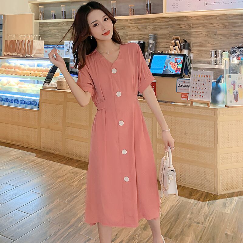 【新作】【送料無料】 マタニティ服の知恵スモークスカートフレンチVネックドレストップス妖精不滅の妊娠中の母親-ママ夏 サマー 夏物 AL expec328952690245