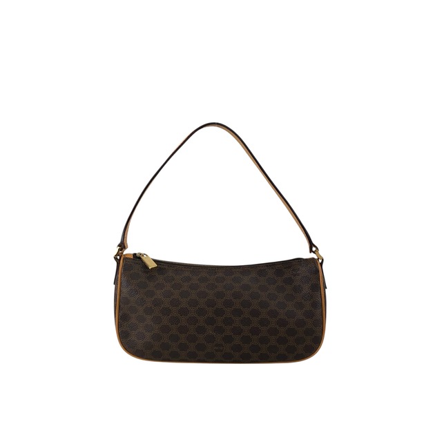 CELINE セリーヌ マカダム ショルダーバッグ ブラウン PVCレザー ミニバッグ vintage ヴィンテージ オールド 7jkz7v