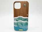 Sun&wave/wood×resin green wave case(walnut)