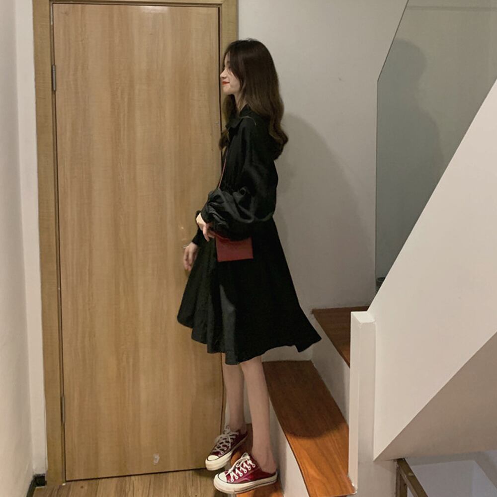 ワンピース 長袖 レディース 春夏秋 韓国 シャツワンピース きれいめ 大人 かわいい フェミニン シンプル ボリュームスリーブ おしゃれ 大人可愛い 大人女子