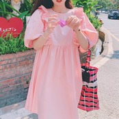Pink Bubble Sleeve Dress 5050