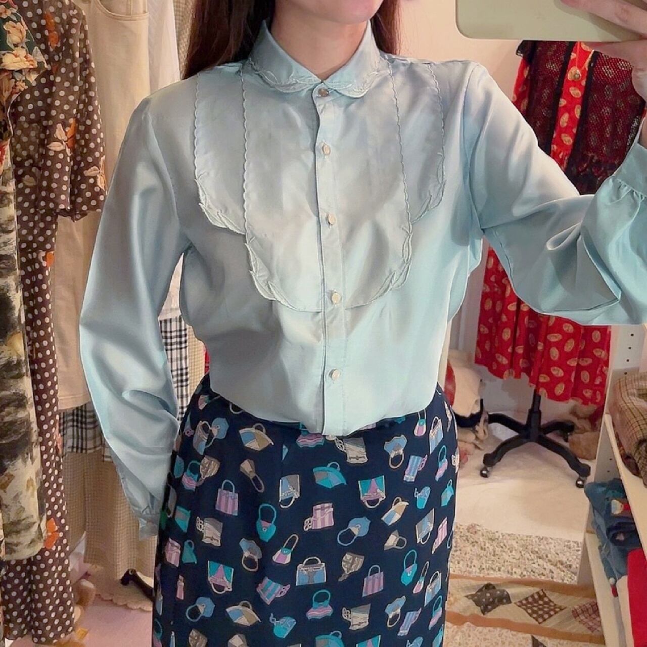mint green embroidery blouse