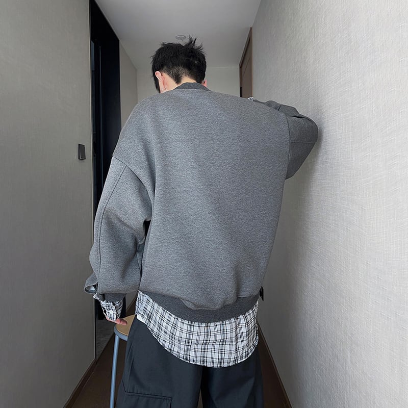 dannyandzeeトレンド感抜群チェックレイヤードトレーナー | mblueshop