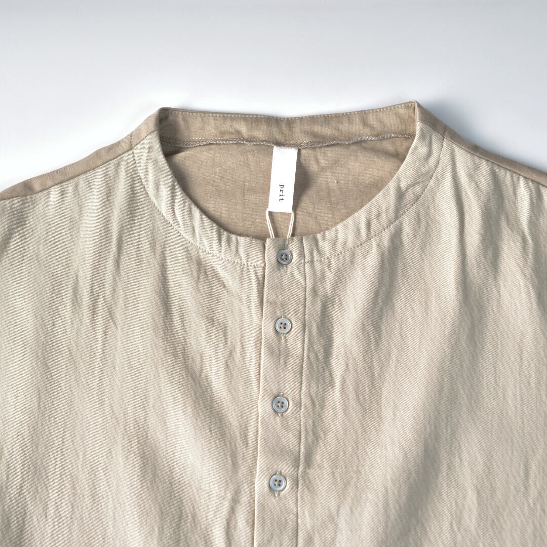 prit プリット 度詰天竺xコットンツイル2重織り切り替えコクーンカーディガン・ベージュ【送料無料】