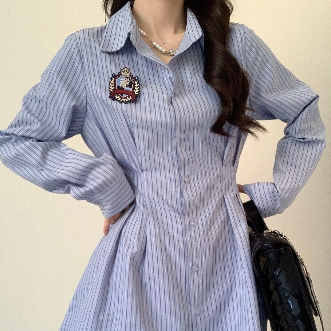 【着用レビュー】セットアップ レディース ショートパンツ シャツワンピース ミニ丈 ショート丈 長袖 襟付き ポロカラー かわいい 大人可愛い きれいめ シンプル カジュアル エレガント 清楚 フェミニン シック おしゃれ 綺麗 モード系 おとな ナチュラル こなれ感 ラフ ラブリー キュート ガーリー 個性的 爽やか ストライプ 学生 通学 デート お出かけ 女子会 休日 イベント S M L ブルー 青 春 秋 上下セット 2点セット ツーピース 10代 20代 韓国系 着回し 普段使い 送料無料