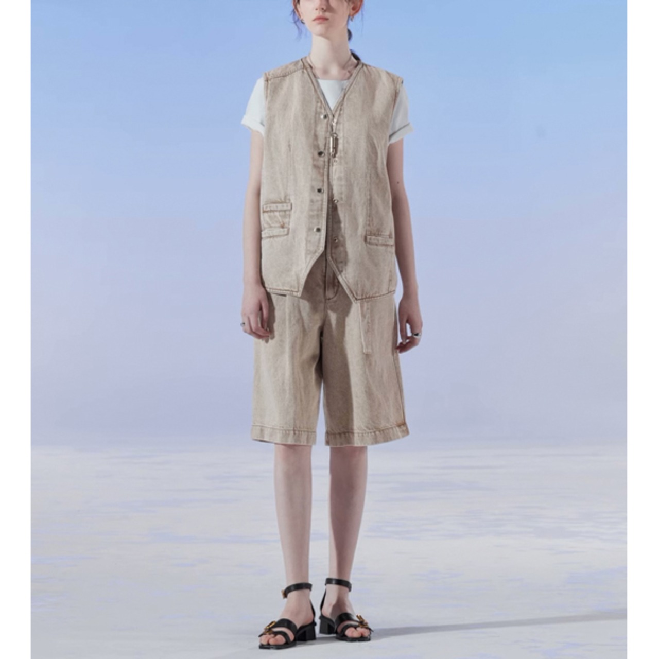 Vネックウォッシュデニムベスト S0151