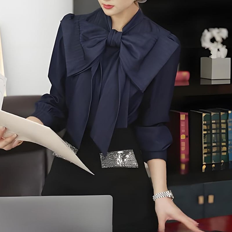 【tops】ビッグリボン付きシャツ Q7230