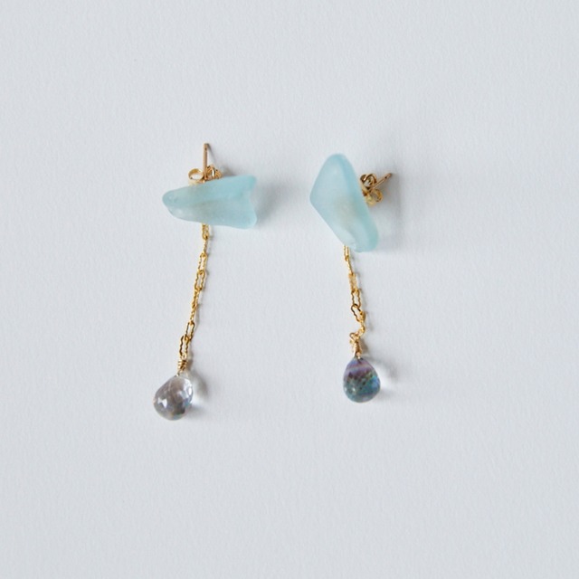 ミスティッククリスタル＆シーグラスピアス 14KGF