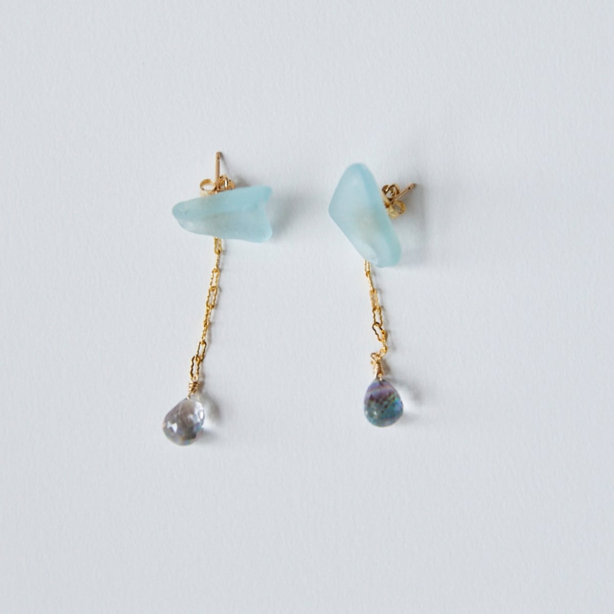 ミスティッククリスタル&シーグラスピアス 14KGF