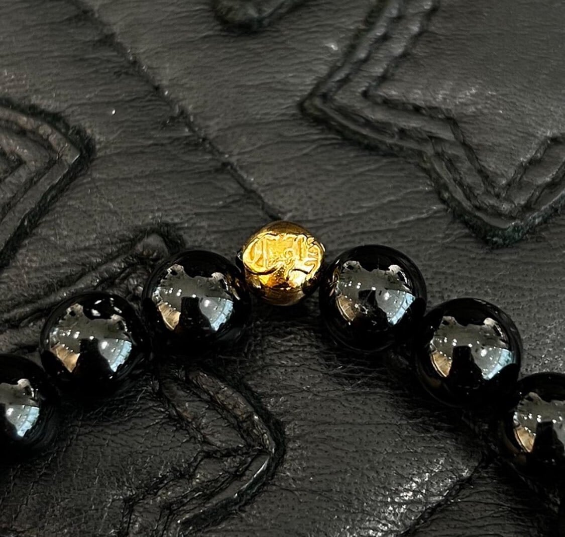 CHROME HEARTS Onyx 22K CH Cross Beads Bracelet Size 8mm クロム