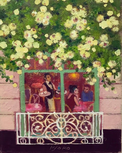 四月のカフェ｜油彩画