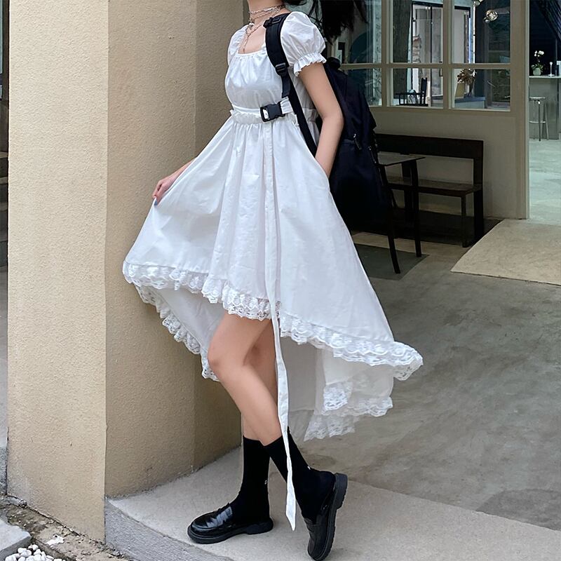 スカート サマーウェストカラースリーブドレス 夏物 スクウェア 萌量不足57520912178