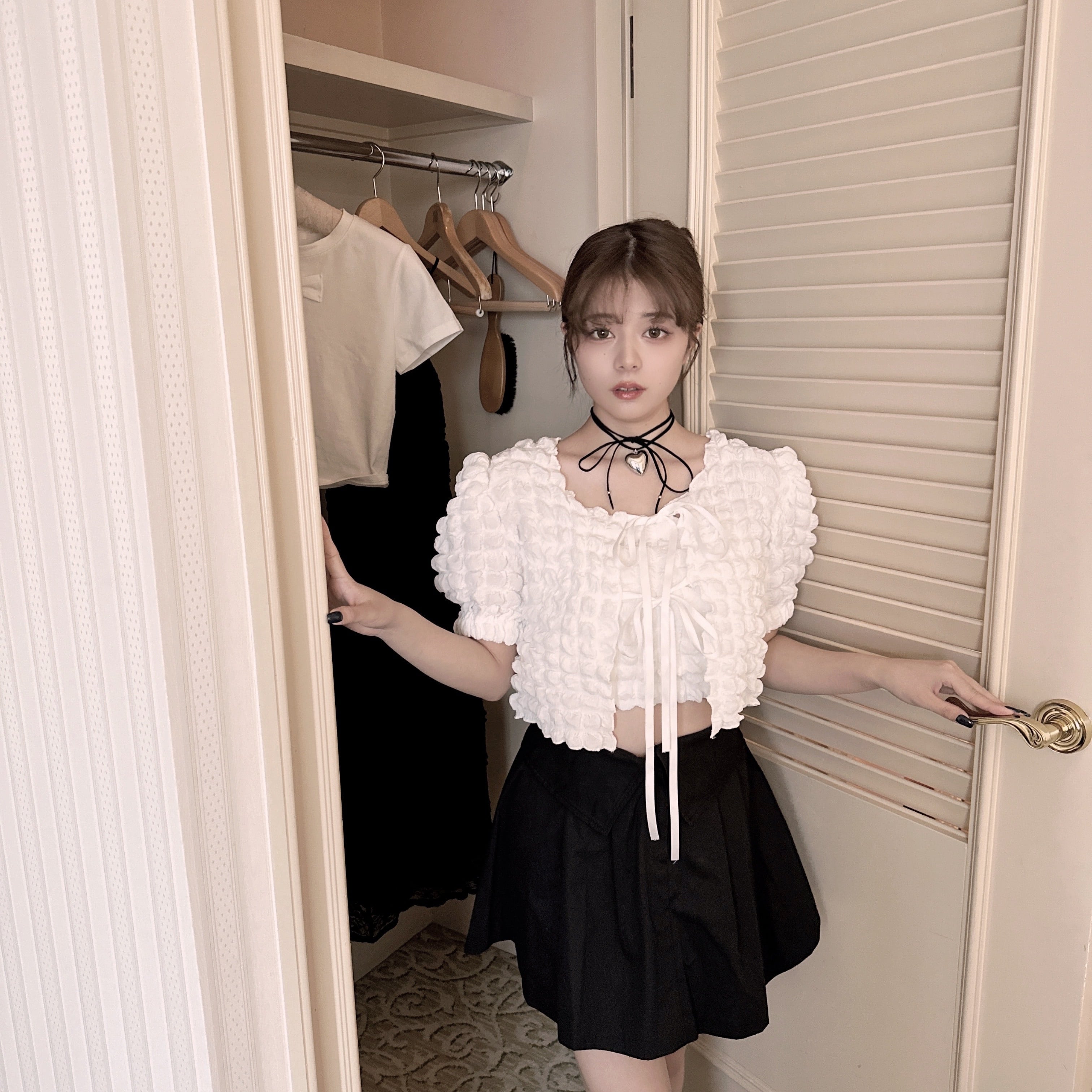 【LAST1】switching mini skirt-BLACK