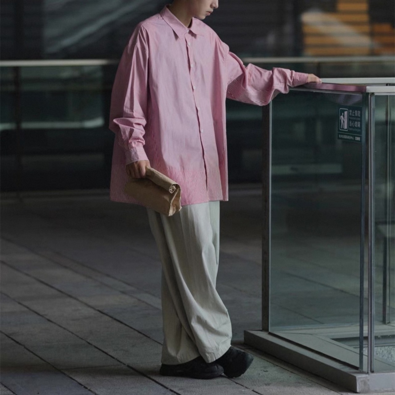 Two-tone striped oversized shirt 0470 - 1