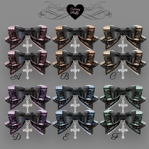 ヘアクリップ　リボン　十字架　クロス　パステルカラー　量産型　地雷　ゴシック　ゴスロリ　推し色　卒業式　卒園式　結婚式　パール レース