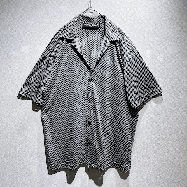 1980s Black mode Dot mesh Design SS Open collar shirt (made in Canada)