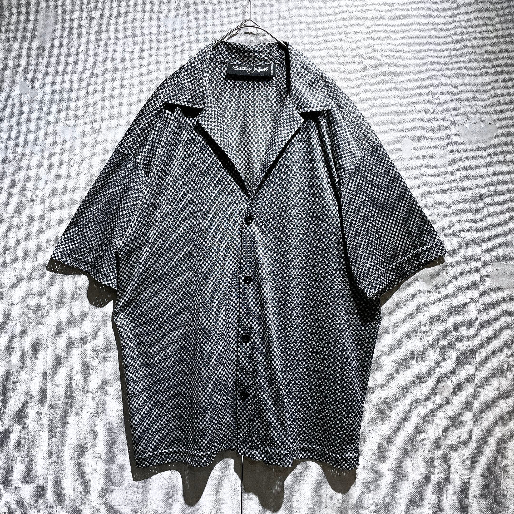 1980s Black mode Dot mesh Design SS Open collar shirt (made in Canada)