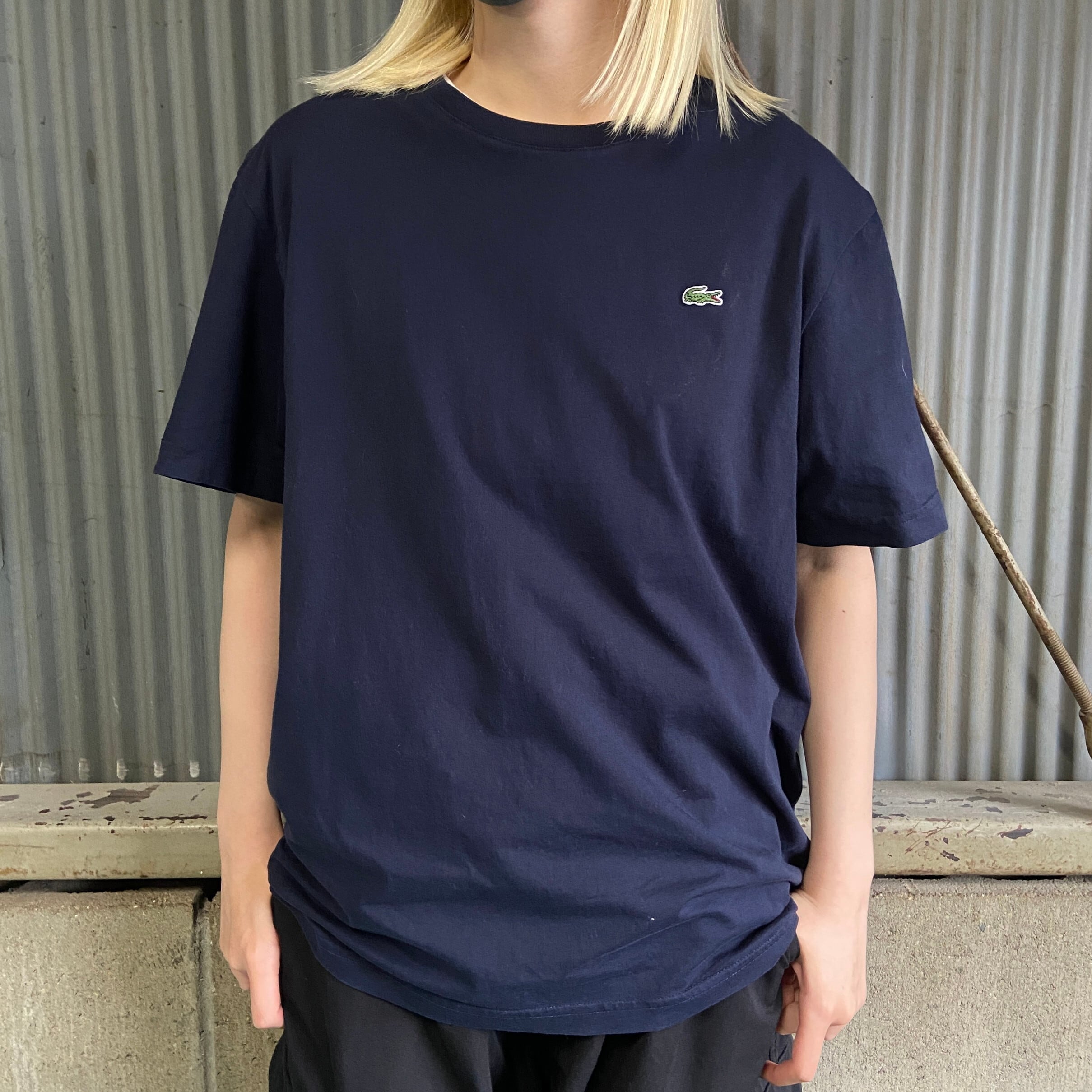 ラコステ人気 定番 半袖 Tシャツ 刺繍 ワンポイントロゴ ネイビー - T