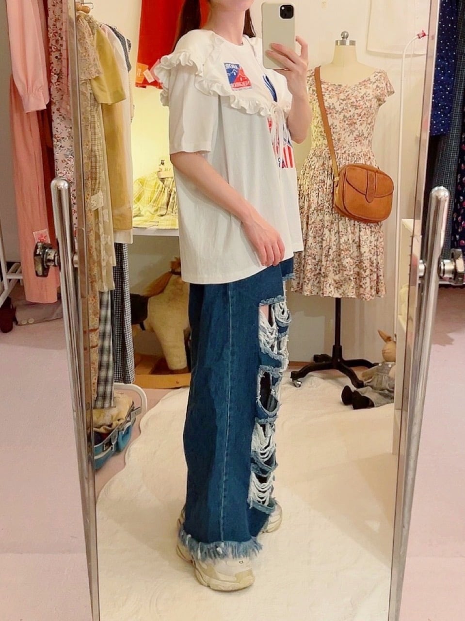 remake : frill open collar white big T-shirt / 01