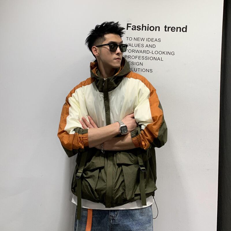 フードジャケット スプリングカラートップス ギャザー ストリート 春物 ステッチ Xu_Tailang65115697732