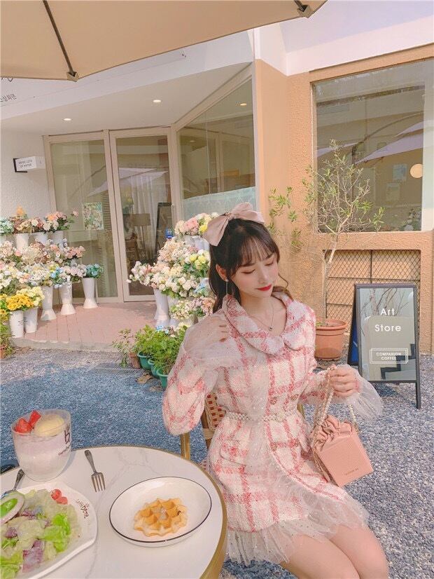 ピンク ツイード ジャケット チェック ガーリー 姫 可愛い