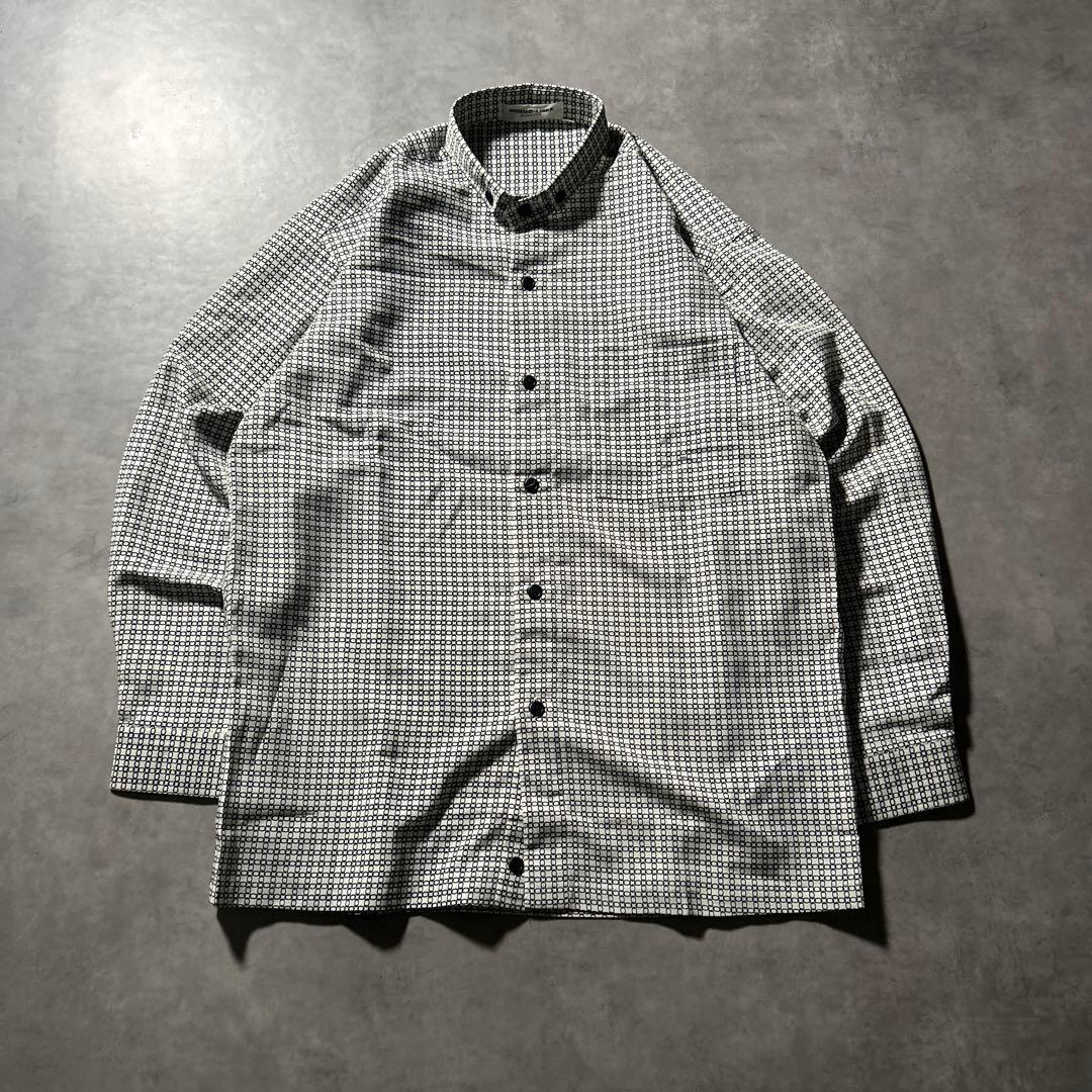 ヴィンテージ 総柄 バンドカラー モノトーン デザイン レトロ シャツ