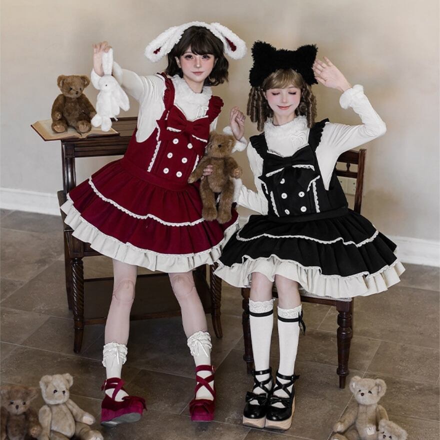 ロリィタ ガーリー夢かわいい くまモチーフ背帯ジャンスカセット