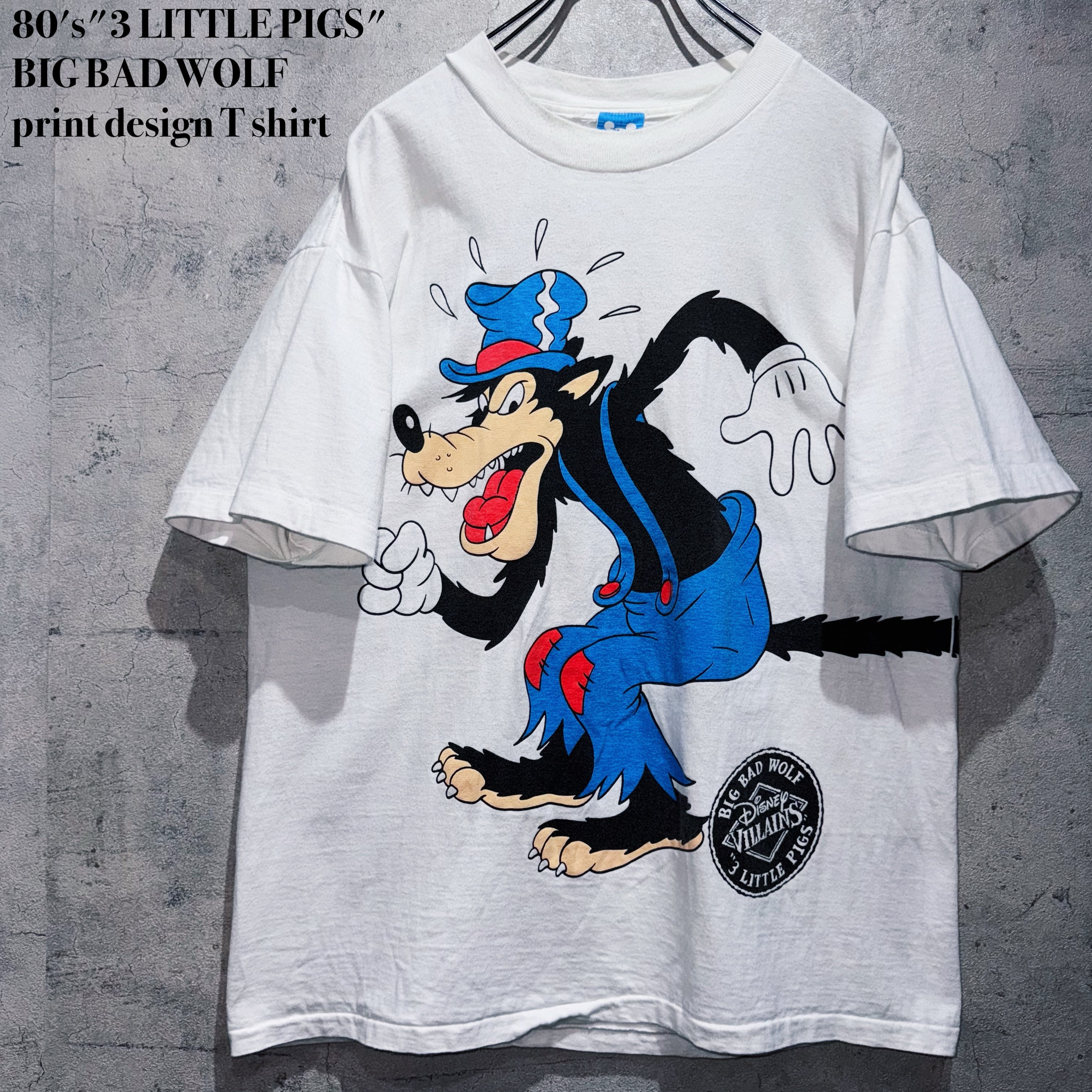 80's"3 LITTLE PIGS"BIG BAD WOLF print design T shirt