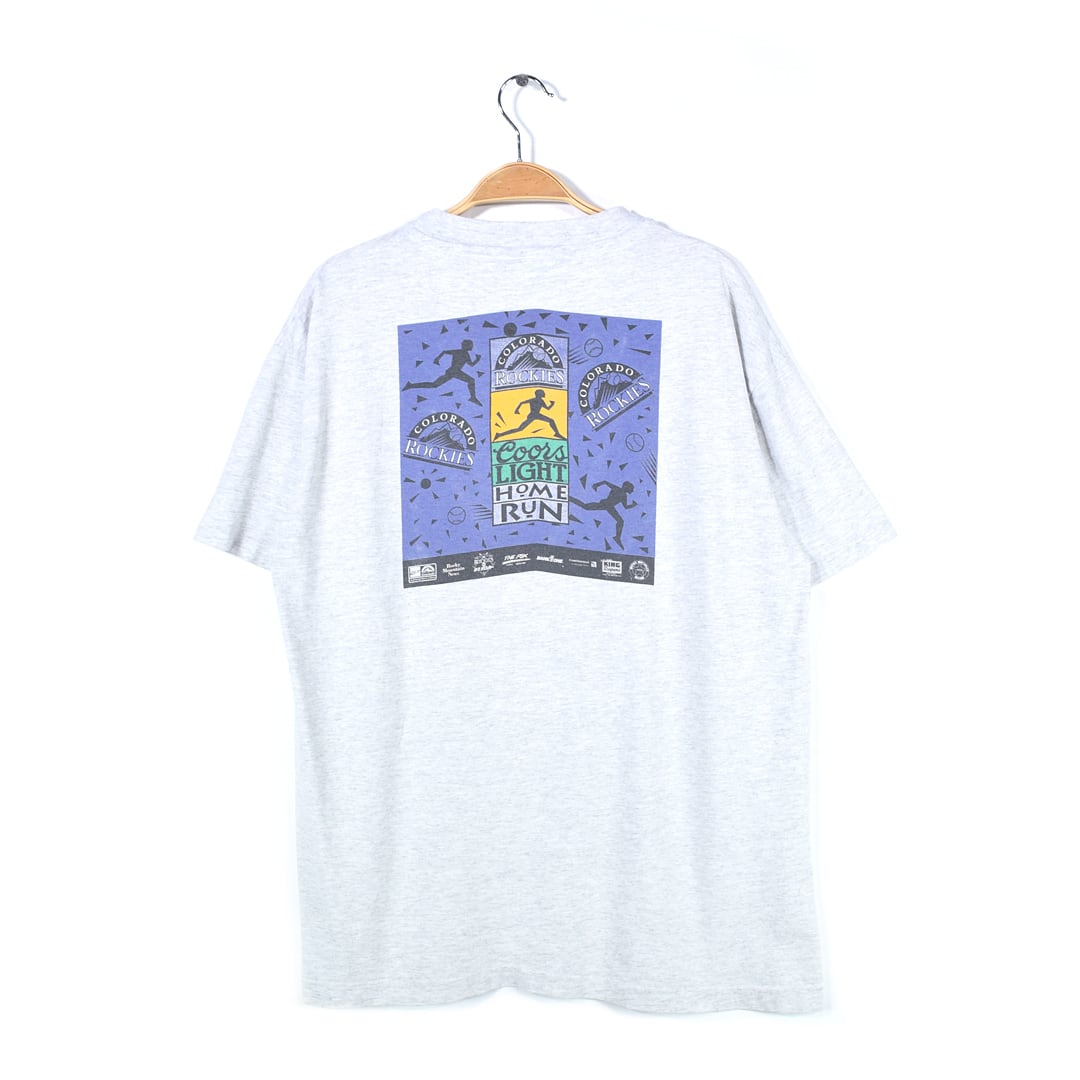90s MLB コロラドロッキーズ クアーズライト USA製 ヴィンテージTシャツ マラソン大会 袖裾シングルステッチ ANVIL メンズL 古着 @BZ0398