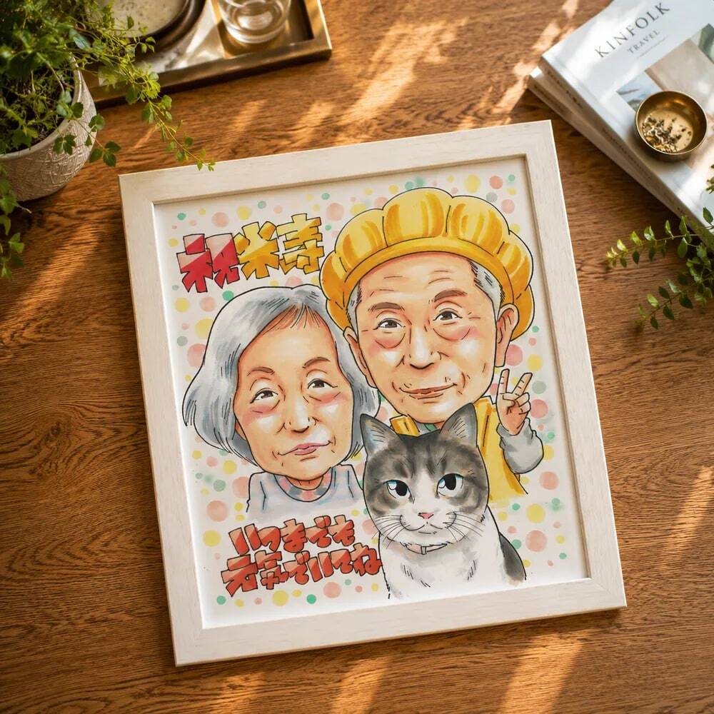 母の日 誕生日 プレゼント 似顔絵 お母さん 娘 家族 ペット 50歳｜写真