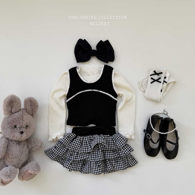 【即納】MELIKEY/Check Ribbon Cancan SK(black/M)