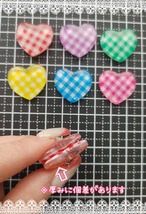 [６個]チェック柄グリッターハート／６色:20mm×23mm