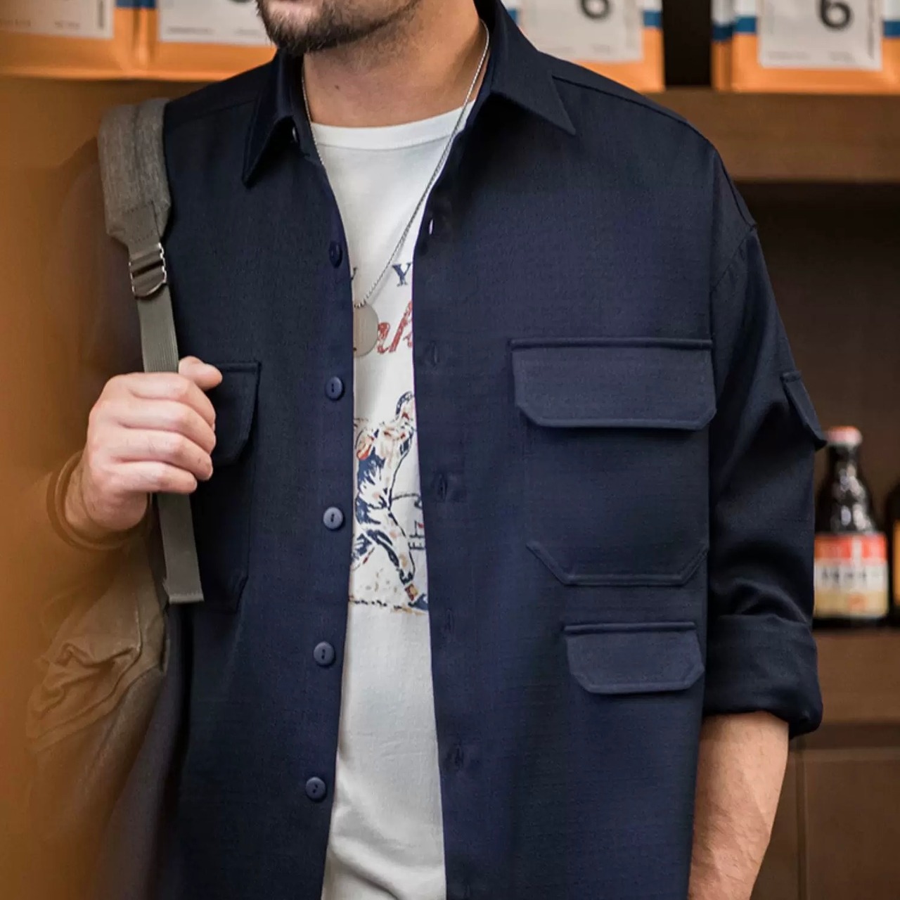 Long Sleeve Button-Down Work Shirt ◇2color H0179