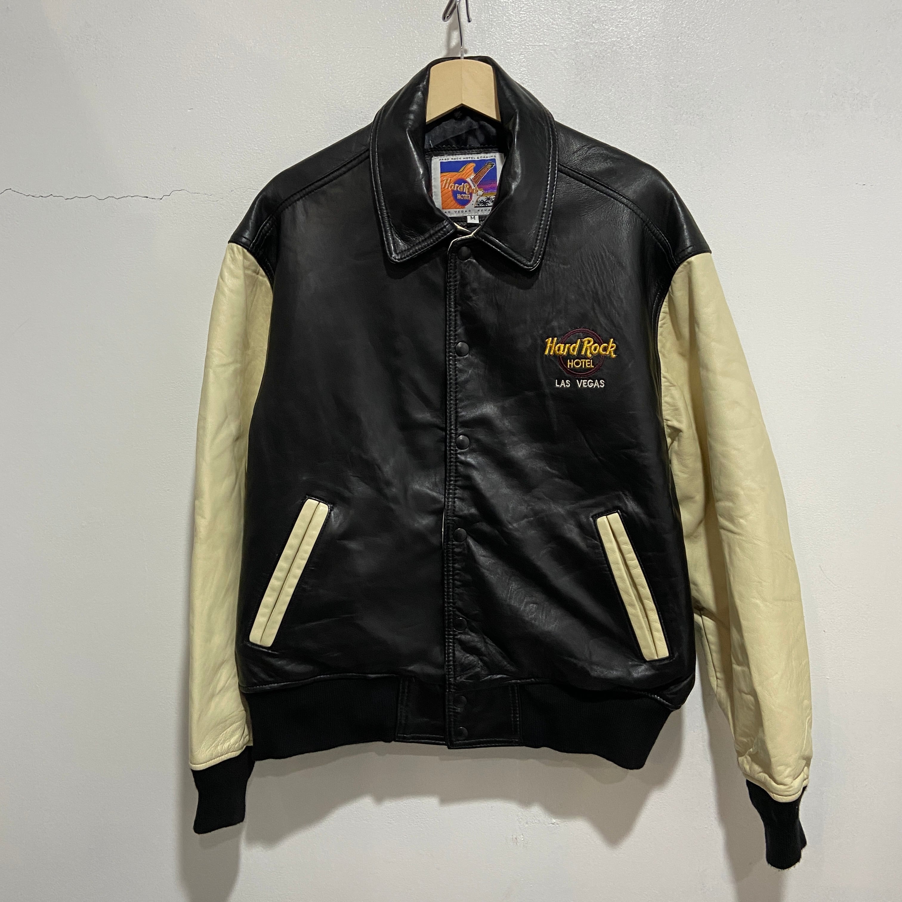 送料無料』90s ハードロックカフェホテル オールレザースタジャン 本革 