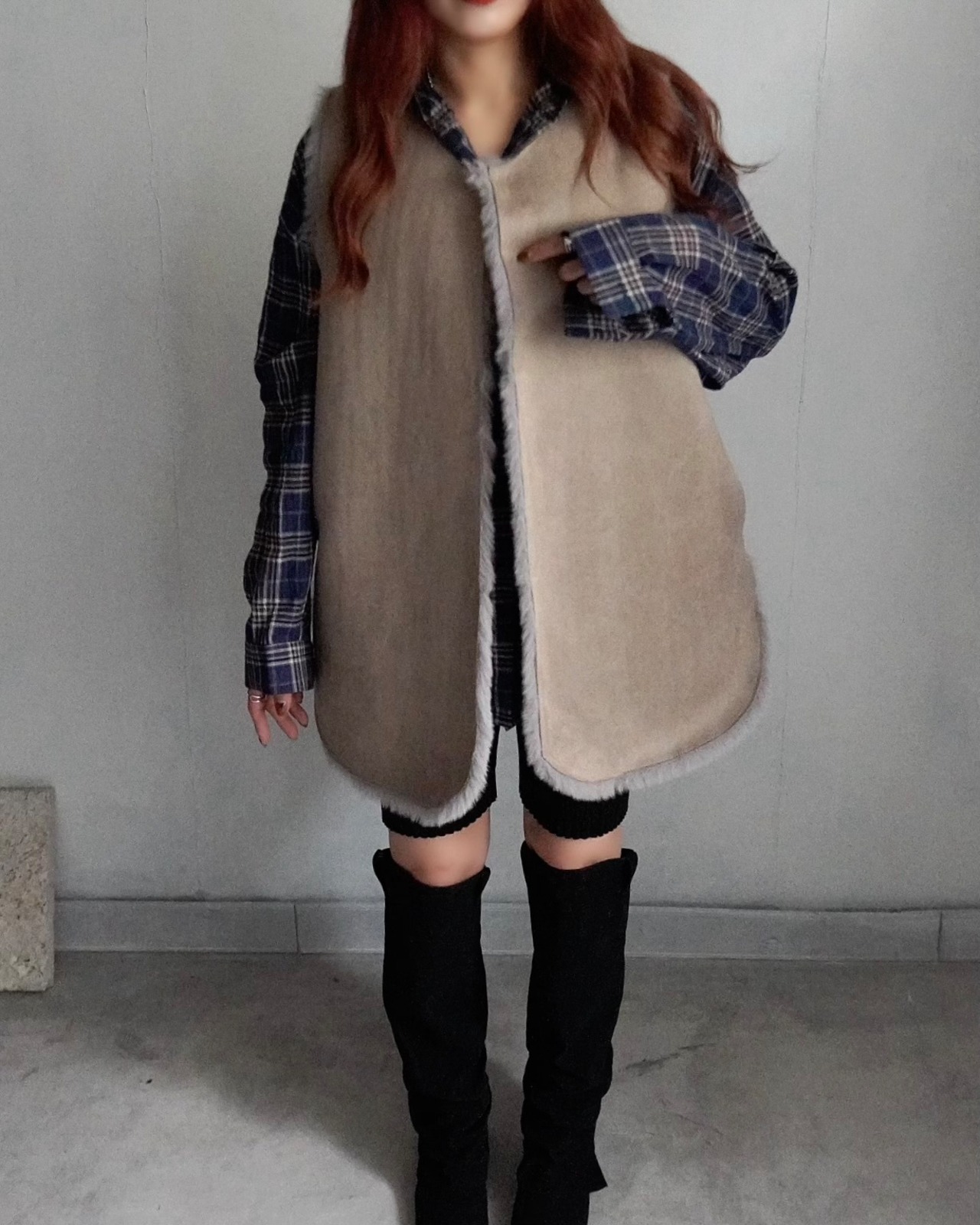 reversible eco far／fake mouton VT／Graybeige
