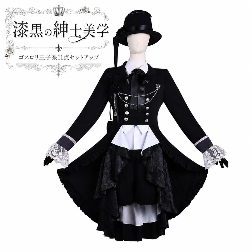 漆黒の紳士美学を纏う ゴスロリ王子系11点セットアップ