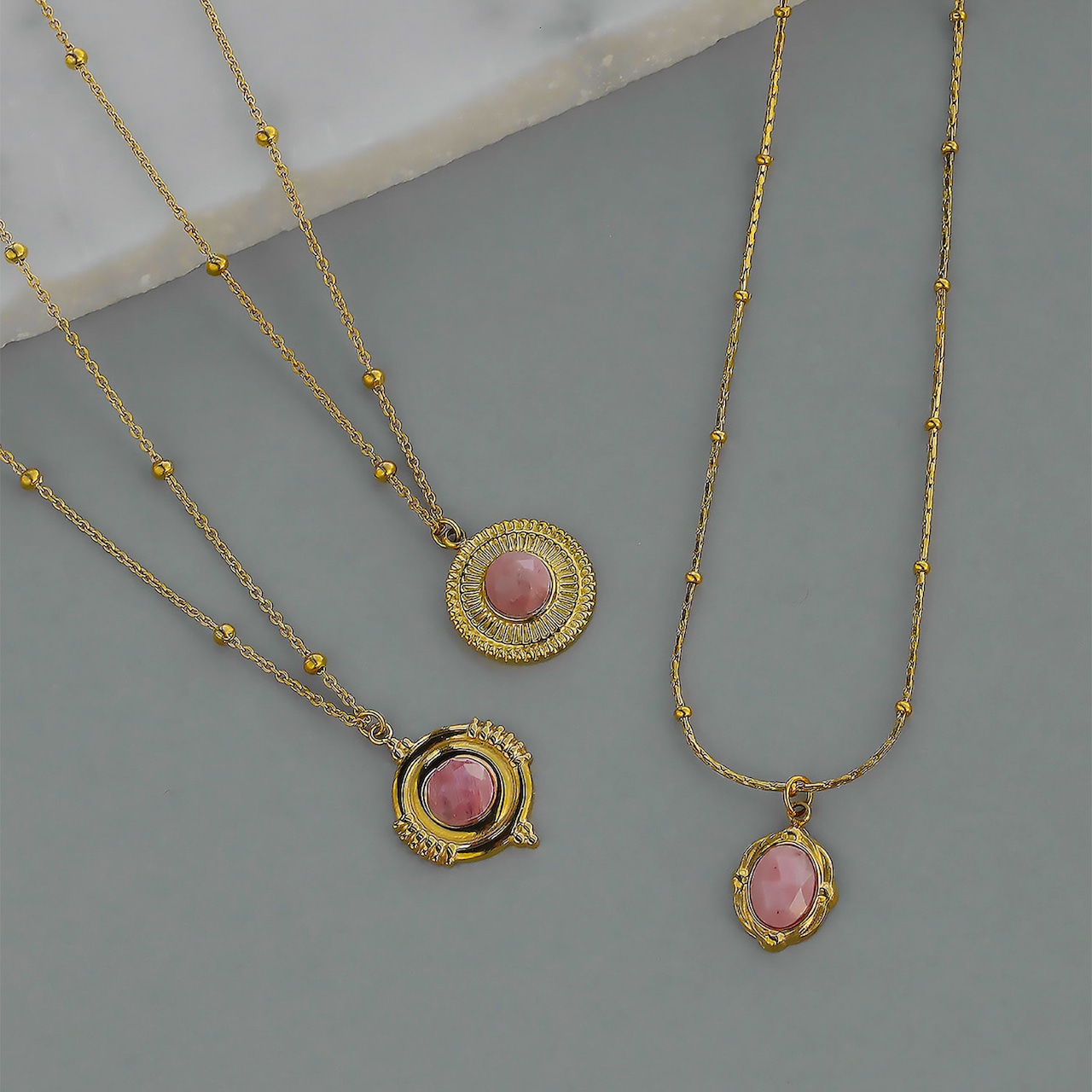 【ネコポス便】ネックレス パワーストーン ロードナイト ペンダントネックレス 14K 金属アレルギー対応 ステンレス レディース 2381