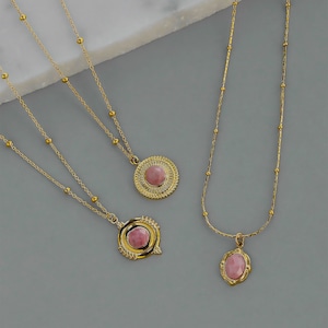 【ネコポス便】ネックレス パワーストーン ロードナイト ペンダントネックレス 14K 金属アレルギー対応 ステンレス レディース 2381