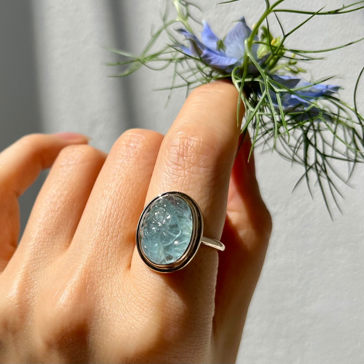a flower］アクアマリン× K10YG リング | Shining Baby jewelry 