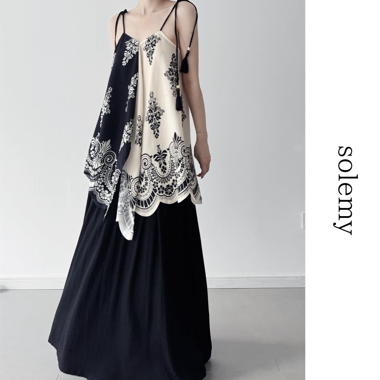 Contrast color 3-wear pattern dress S1460