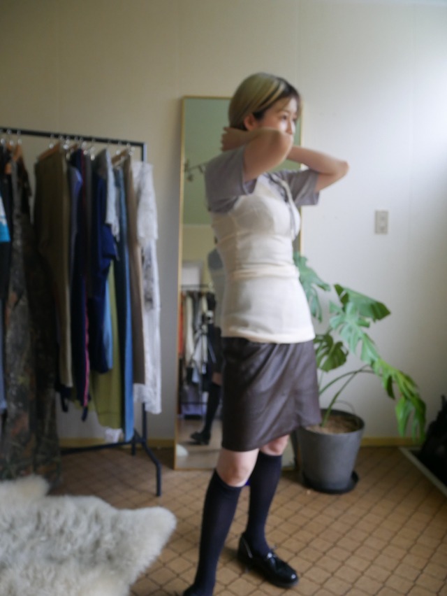 80s-90s Real Leather Tight Skirt / Dark Brown