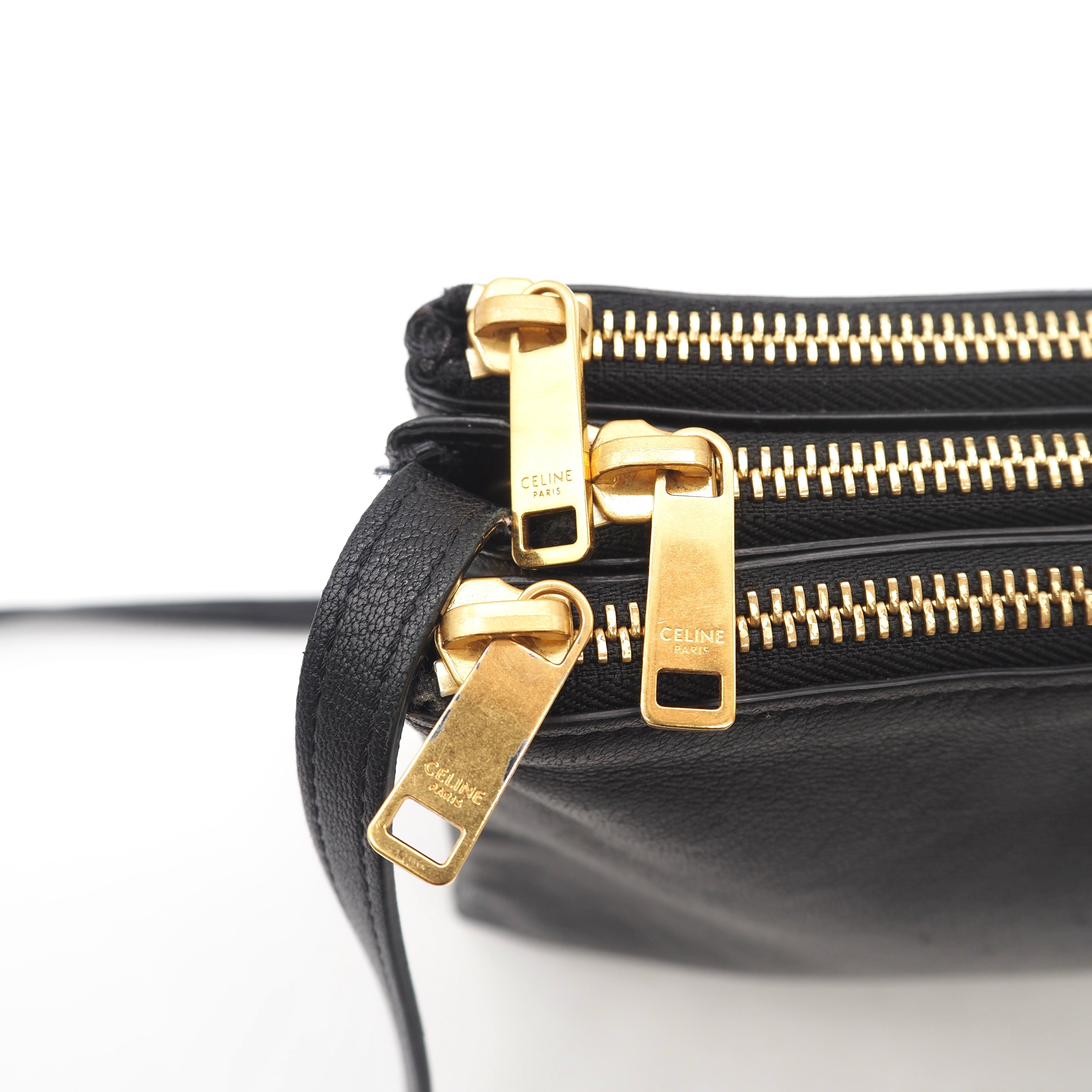 □未使用級□ CELINE トリオラージ　ショルダーバッグ　レザー CELINE セリーヌ トリオ ラージ TRIO LARGE ショルダーバッグ レザー
